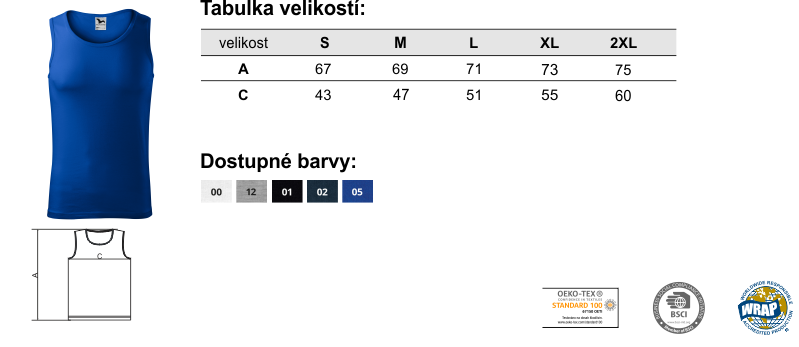 Tabulka velikostí trička Malfini Basic 129