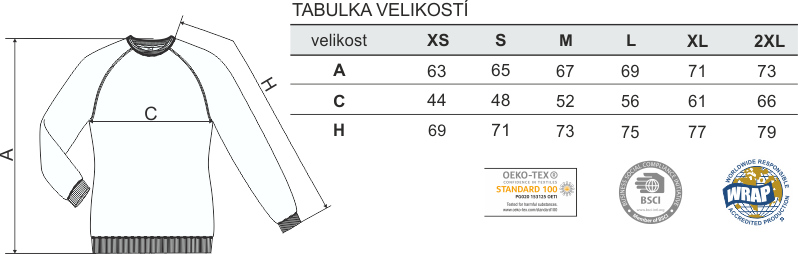 Tabulka velikosti dámské mikiny merger