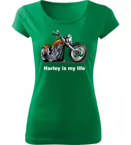 Dámské tričko s motorkou Harley is my life zelené