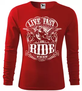 Pánské motorkářské tričko Live Fast Ride červené long