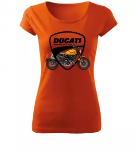 Dámské tričko s motorkou Ducati Scrambler oranžové