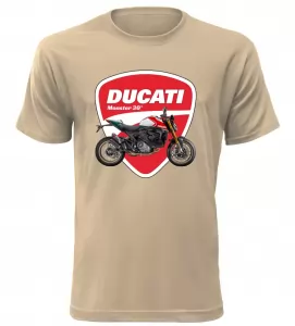 Pánské tričko s motorkou Ducati Monster 30° pískové