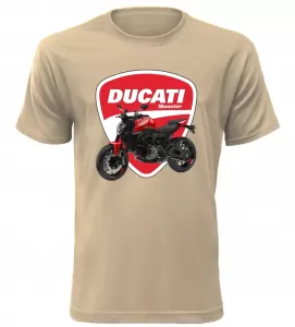 Pánské tričko s motorkou Ducati Monster pískové