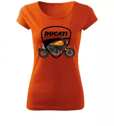 Dámské tričko s motorkou Ducati Scrambler oranžové