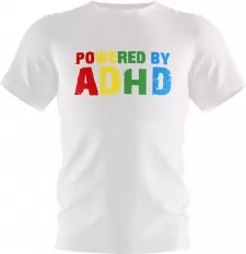 Pánské a dětské tričko Powered by ADHD bílé Akce M